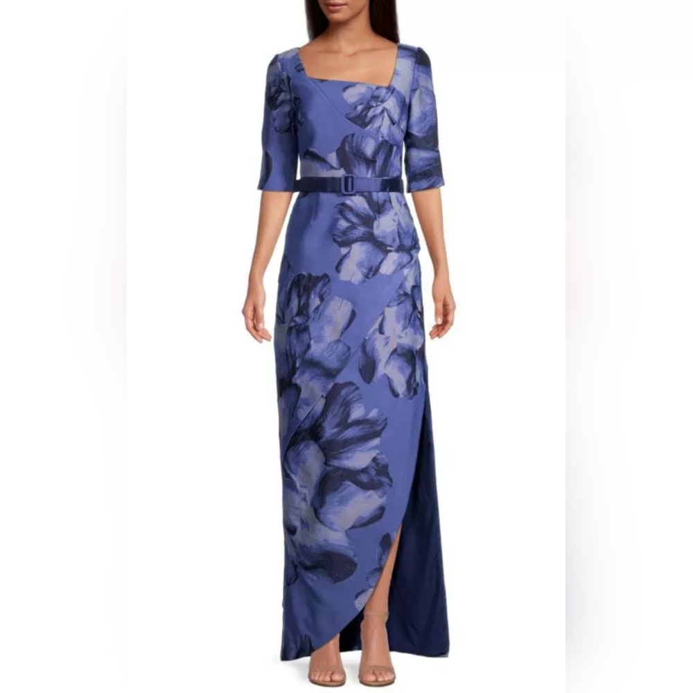 Kay Unger Octavia Column Gown In Blue Lavender Belted‎ Size 2 NWOT $368